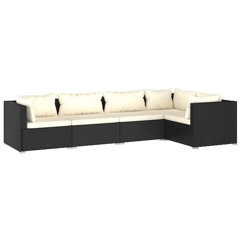 5 Piece Garden Lounge Set Outdoor Patio Furniture Black PE Rattan Modular Sofa