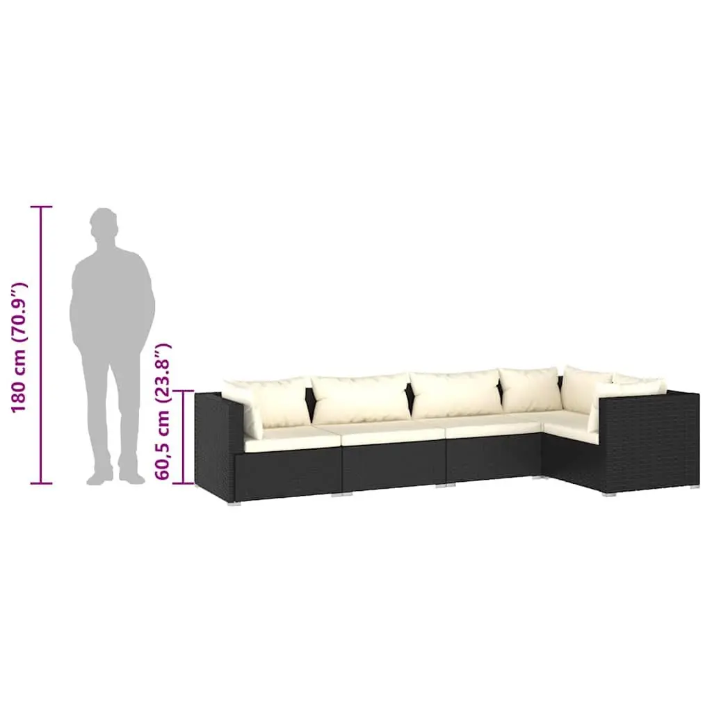 5 Piece Garden Lounge Set Outdoor Patio Furniture Black PE Rattan Modular Sofa