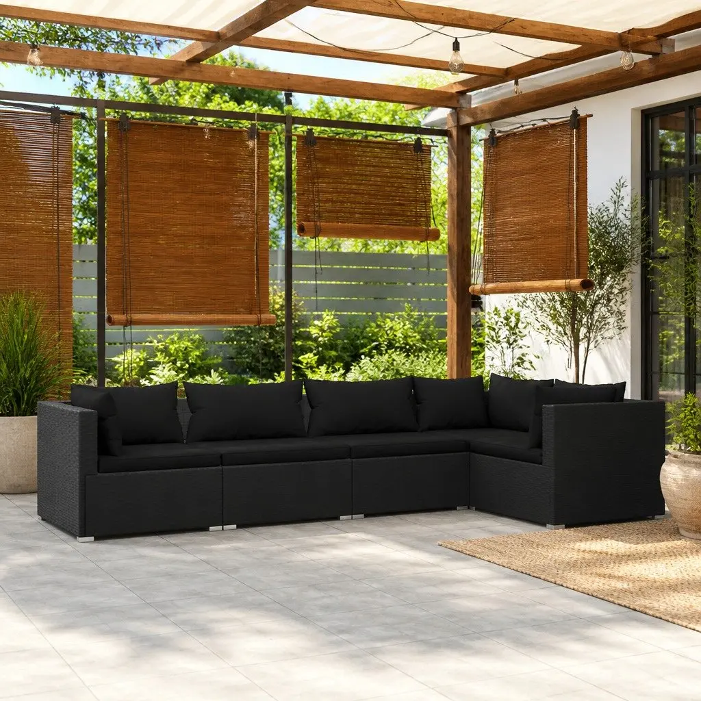 5 Piece Modular Garden Lounge Set Black PE Rattan Outdoor Patio Furniture