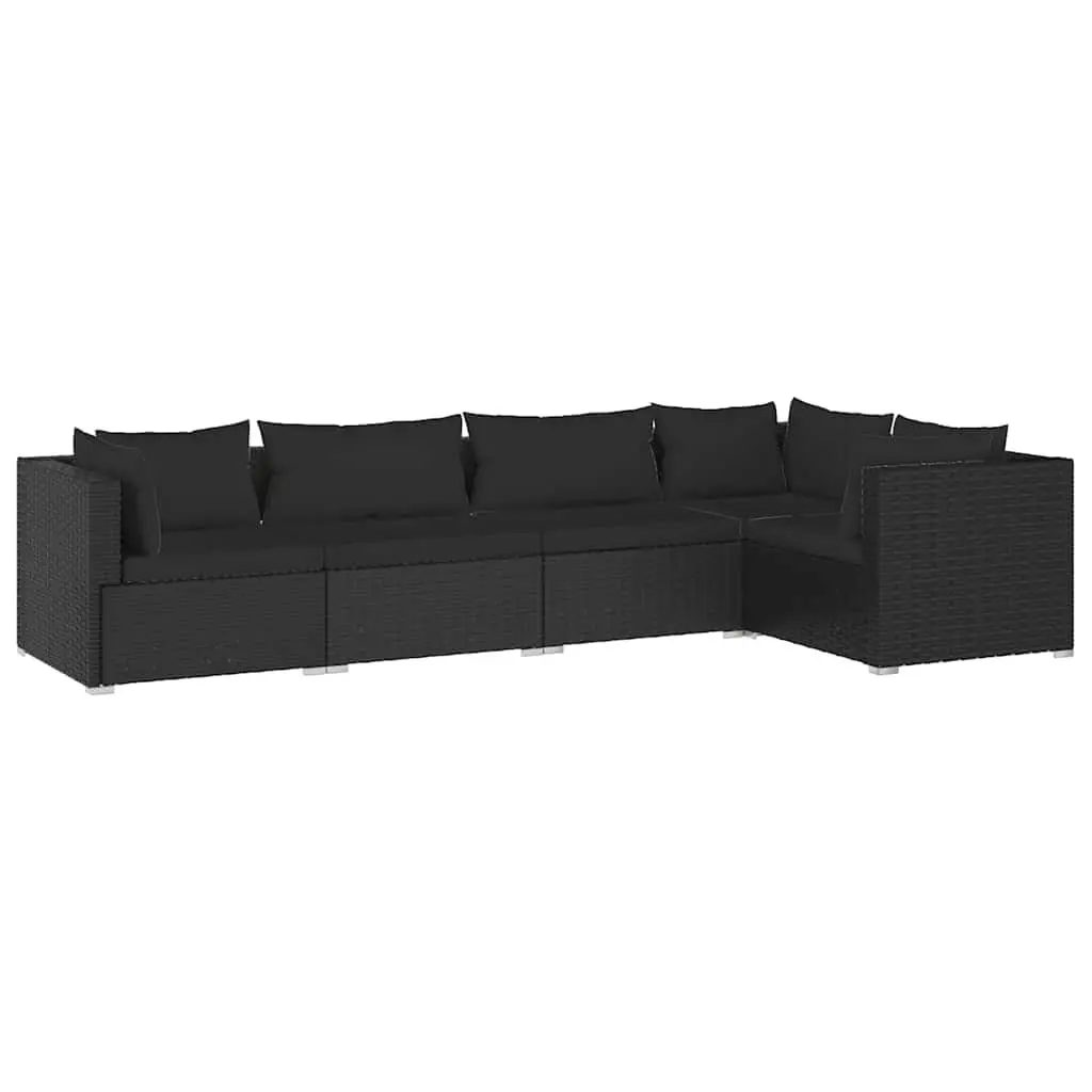 5 Piece Modular Garden Lounge Set Black PE Rattan Outdoor Patio Furniture