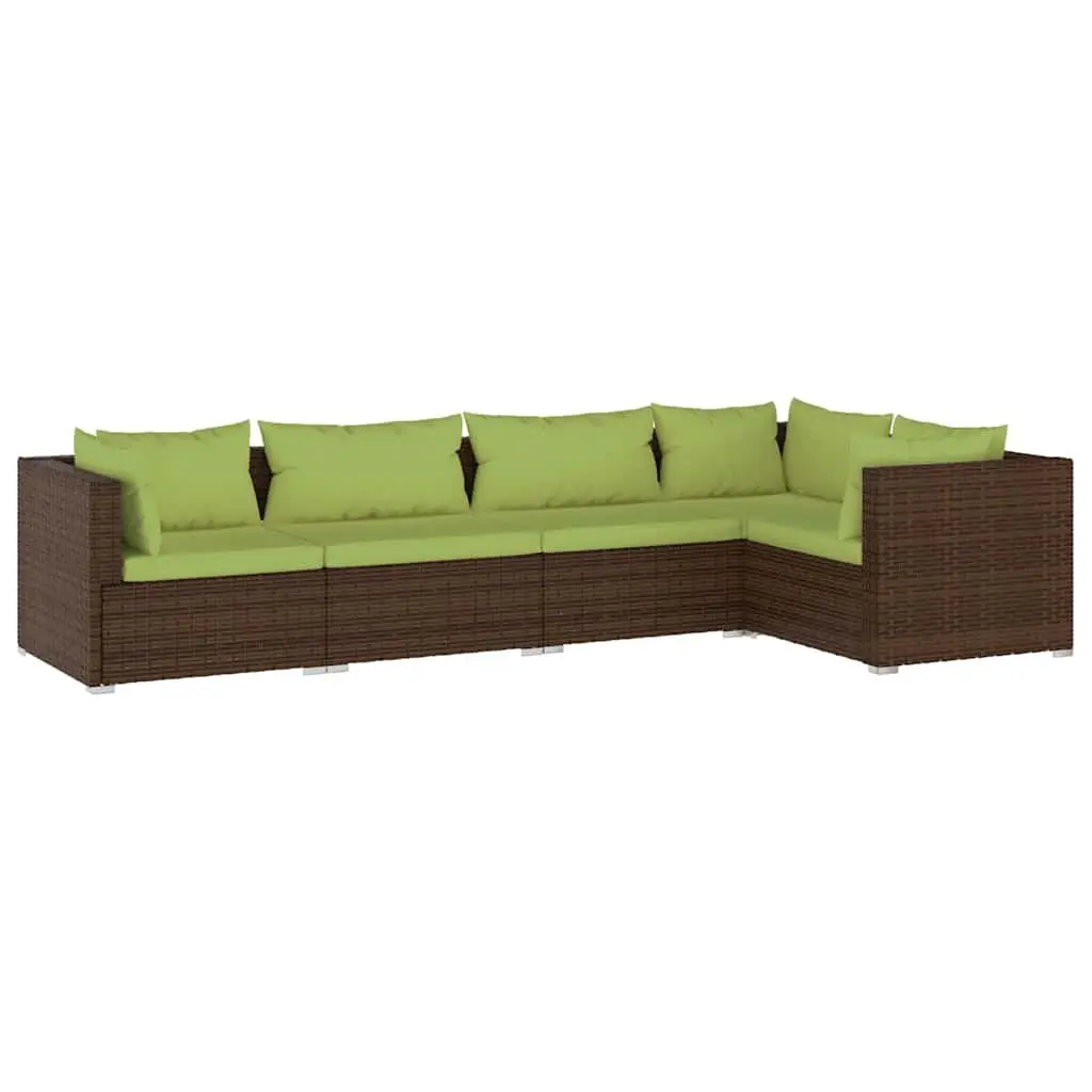 Outdoor Lounge Set Modular 5 Piece Brown Patio Furniture with Cushions