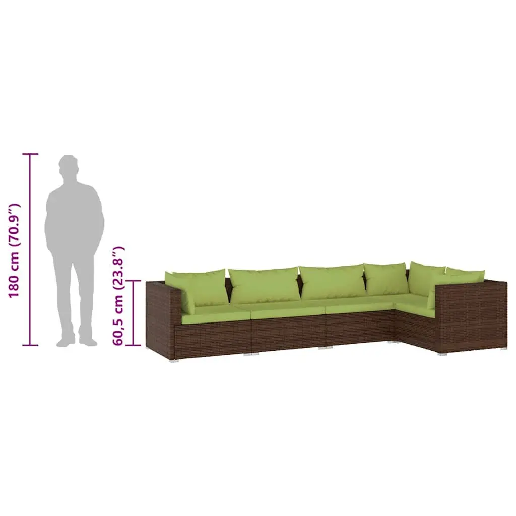 Outdoor Lounge Set Modular 5 Piece Brown Patio Furniture with Cushions