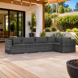 5 Piece Garden Lounge Set Outdoor Patio Furniture Poly Rattan Grey with Cushions