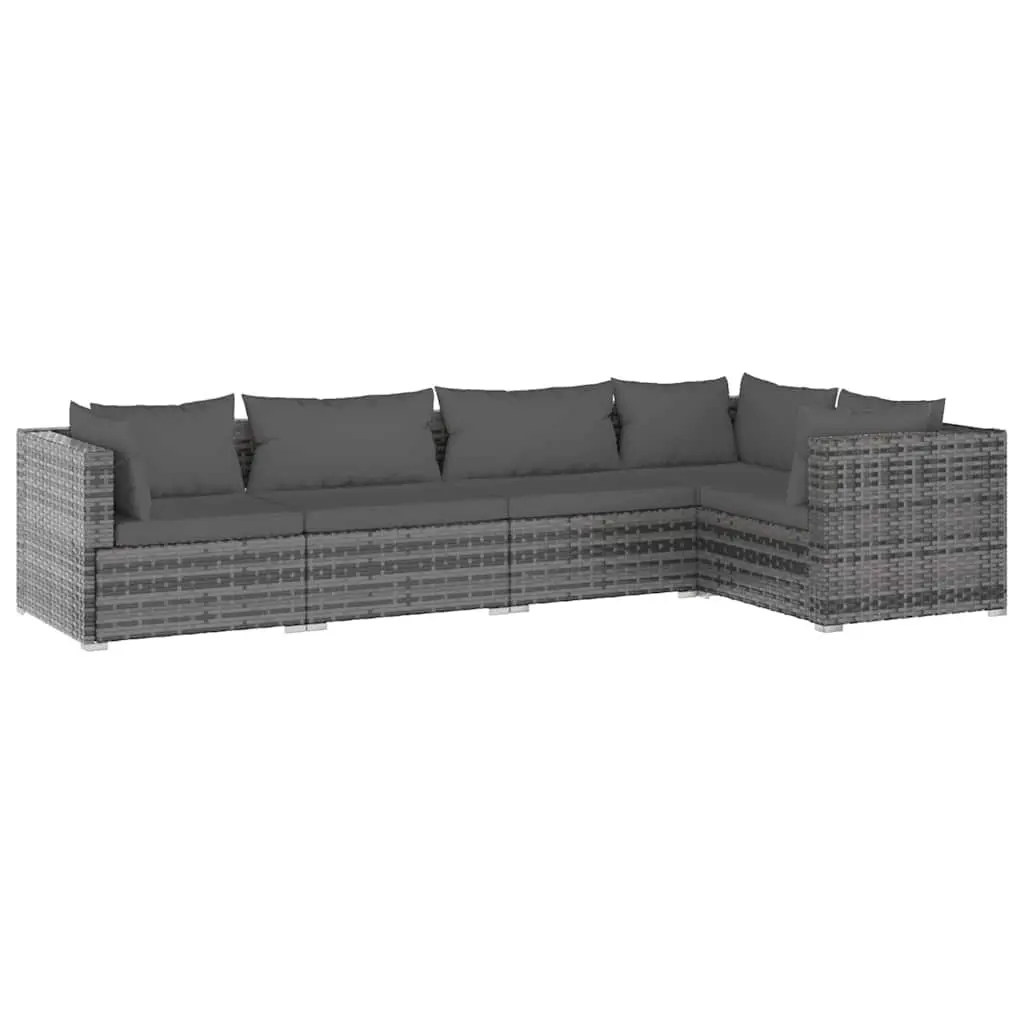 5 Piece Garden Lounge Set Modular Outdoor Patio Furniture Waterproof PE Rattan Grey with Cushions