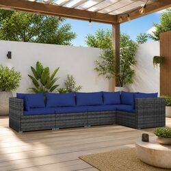 Garden Lounge Set 5 Piece Outdoor Furniture Poly Rattan Grey with Cushions