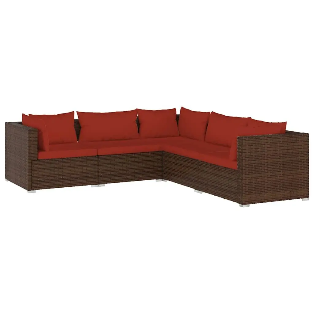 5 Piece Garden Lounge Set Outdoor Patio Furniture with Cushions PE Rattan Brown