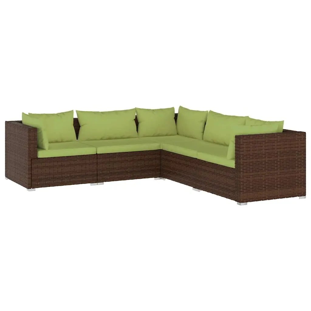 5 Piece Modular Garden Lounge Set Outdoor PE Rattan Sofa with Cushions Brown