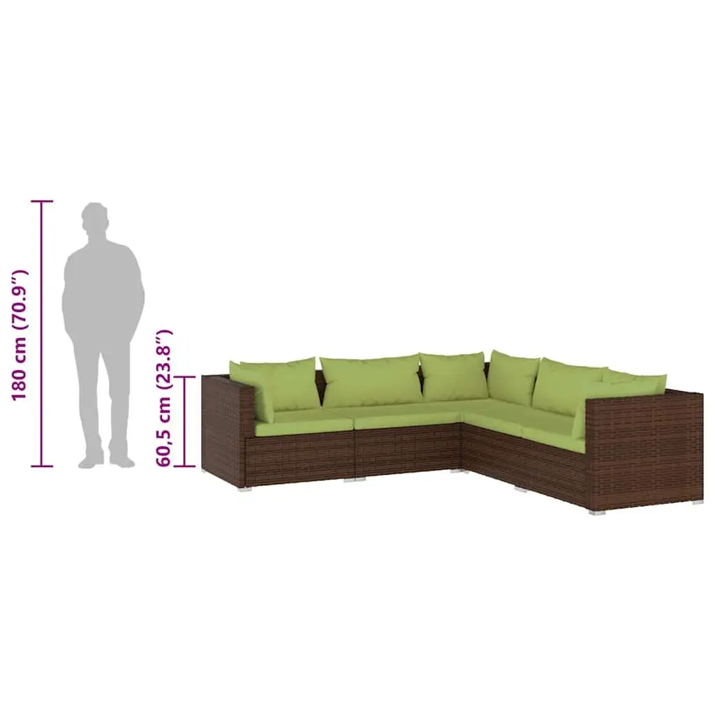 5 Piece Modular Garden Lounge Set Outdoor PE Rattan Sofa with Cushions Brown