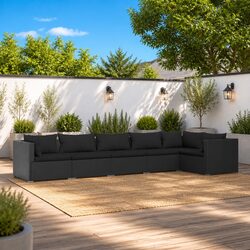 6 Piece Garden Lounge Set Outdoor Patio Furniture PE Rattan Cushions Black