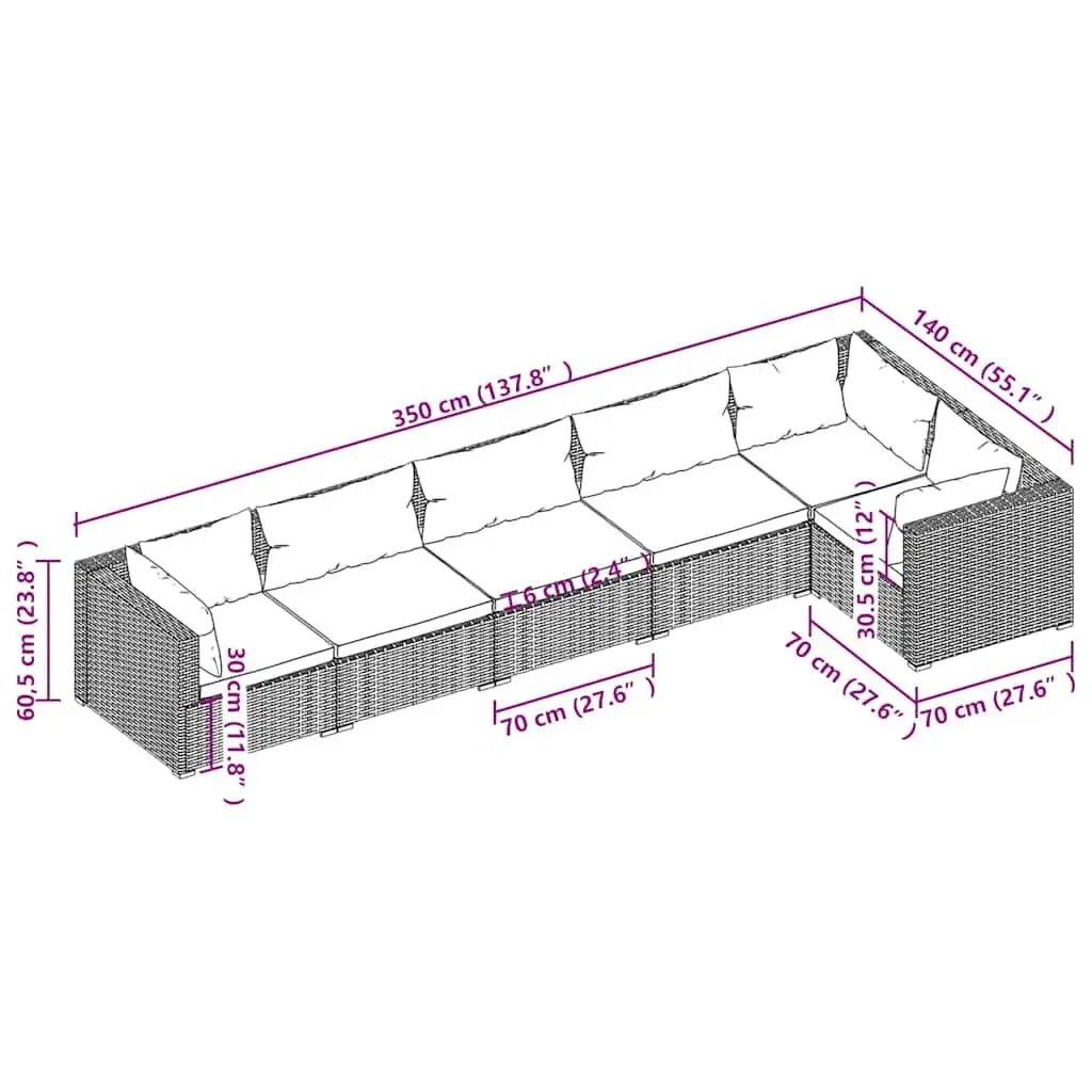 6 Piece Garden Lounge Set Brown Outdoor Furniture Sofa with Cushions Modular