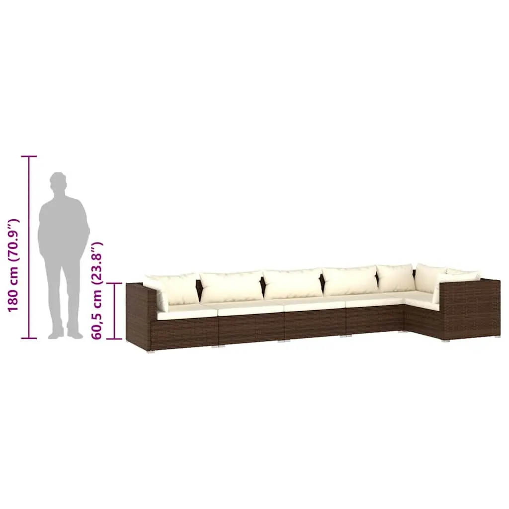 6 Piece Garden Lounge Set Brown Outdoor Furniture Sofa with Cushions Modular