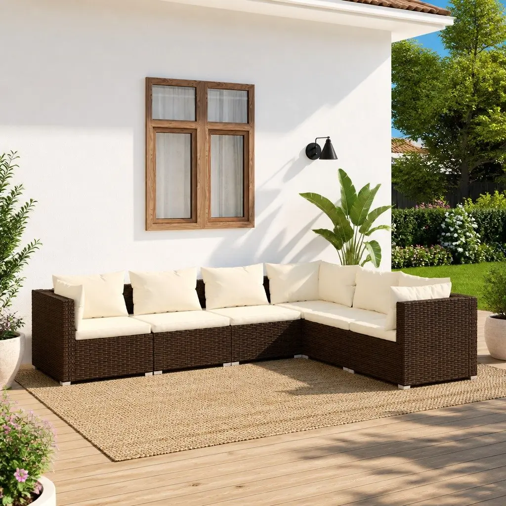 Garden Lounge Set 6 Piece Poly Rattan Outdoor Furniture Patio Sofa Brown