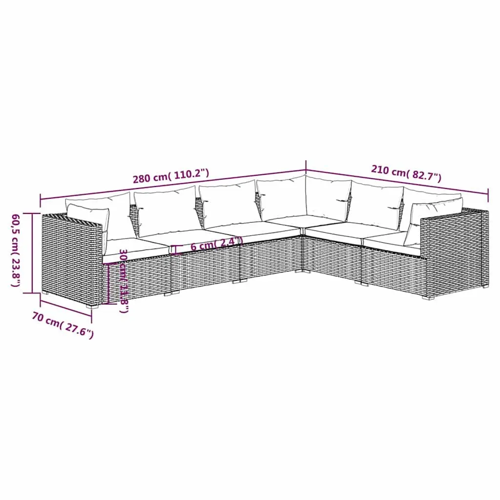 Garden Lounge Set 6 Piece Poly Rattan Outdoor Furniture Patio Sofa Brown