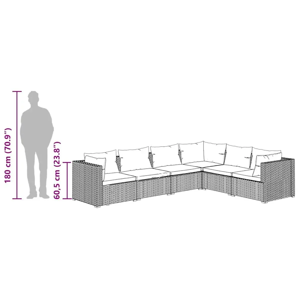 Garden Lounge Set 6 Piece Poly Rattan Outdoor Furniture Patio Sofa Brown