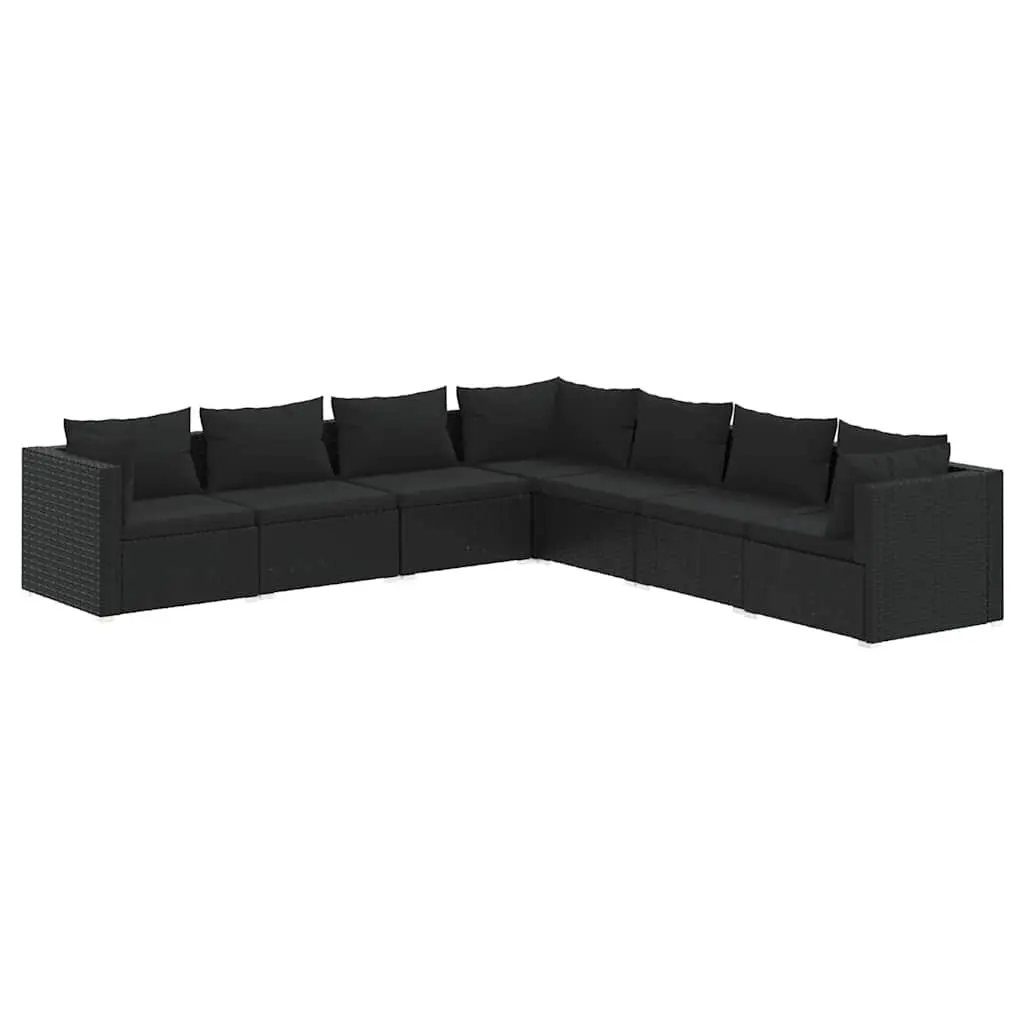 7 Piece Garden Lounge Set Outdoor Patio Furniture PE Rattan Black Modular Sofa