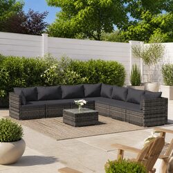 8 Piece Outdoor Garden Lounge Set Grey Poly Rattan Patio Furniture with Cushions