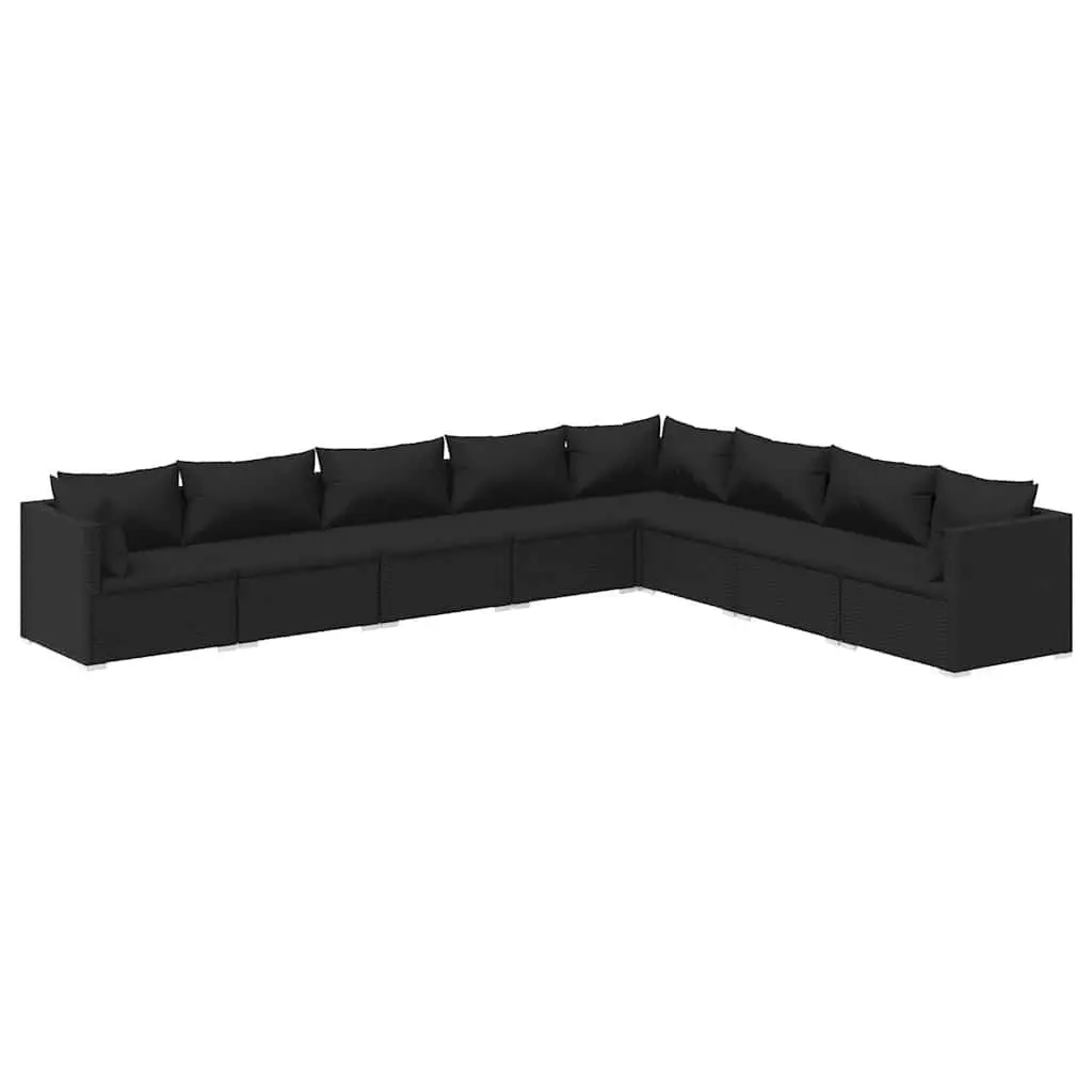 Outdoor Garden Lounge Set 8 Pieces Black Poly Rattan Patio Sofa with Cushions