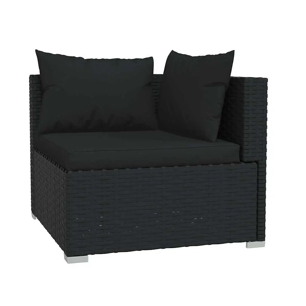 Outdoor Garden Lounge Set 8 Pieces Black Poly Rattan Patio Sofa with Cushions