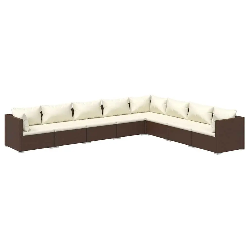 Garden Lounge Set 8 Piece Poly Rattan Outdoor Furniture Brown with Cushions