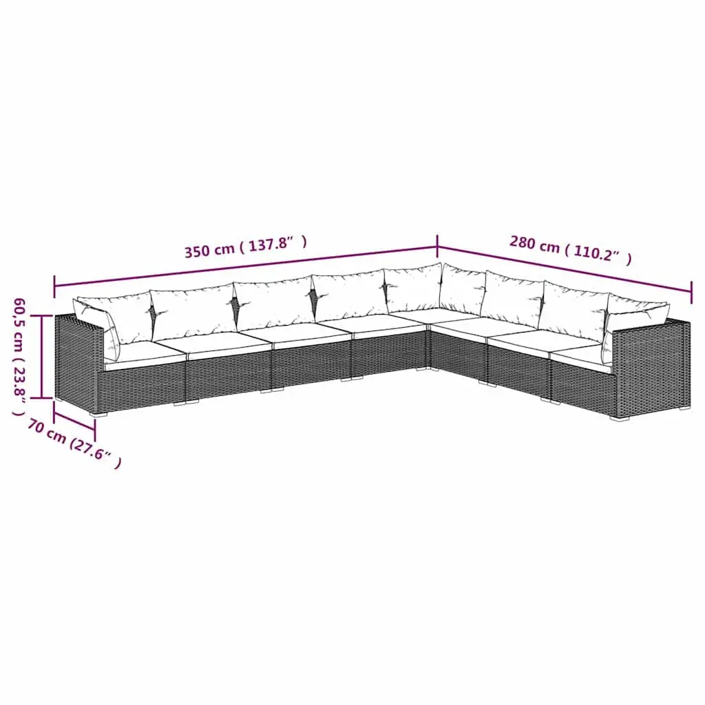 Garden Lounge Set 8 Piece Poly Rattan Outdoor Furniture Brown with Cushions