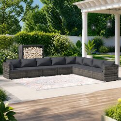 Garden Lounge Set 8 Piece Outdoor Furniture Poly Rattan Grey Modular Sectional