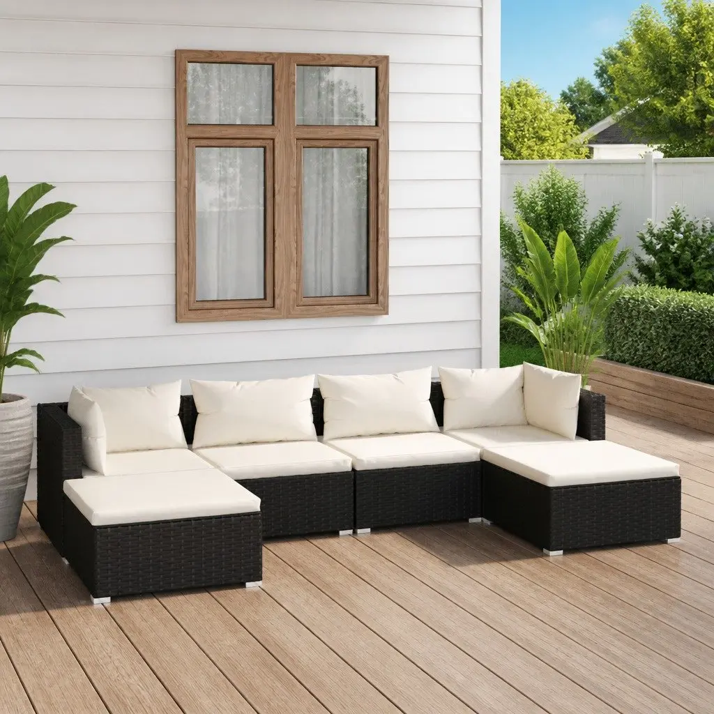 6 Piece Garden Lounge Set with Cushions Poly Rattan Outdoor Furniture Black