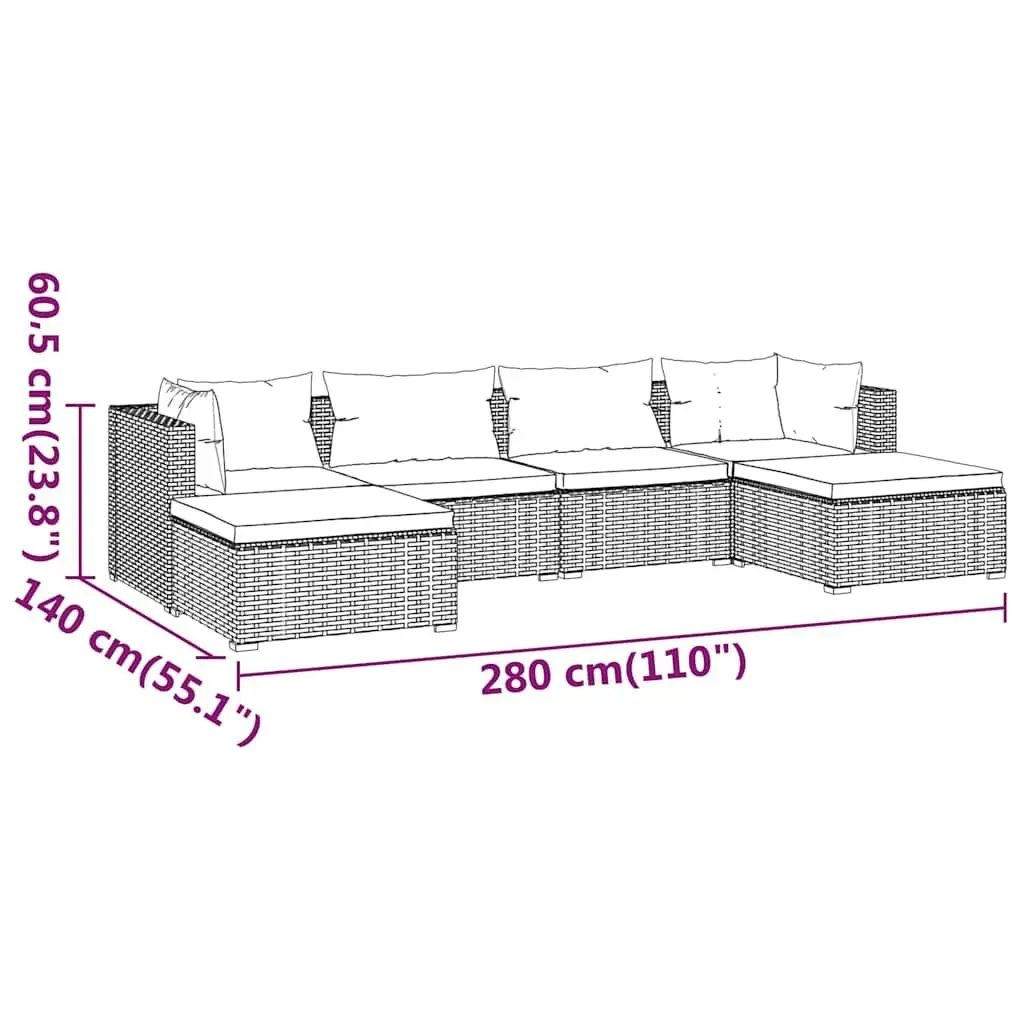 6 Piece Poly Rattan Garden Lounge Set Outdoor Patio Furniture with Cushions
