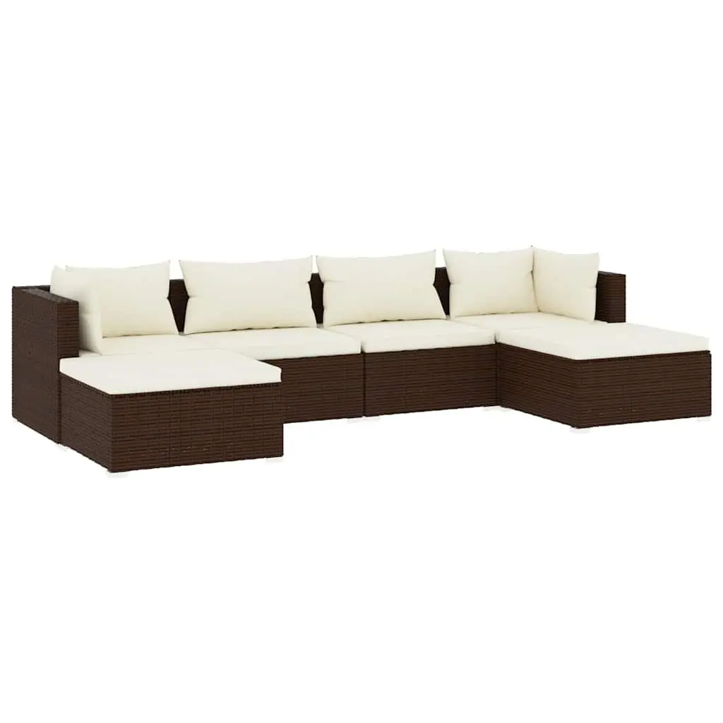 Garden Lounge Set 6 Piece Poly Rattan Outdoor Furniture with Cushions Brown