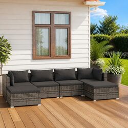 6 Piece Garden Lounge Set Poly Rattan Outdoor Patio Furniture with Cushions Grey