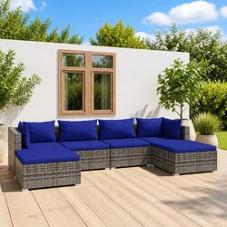 Garden Lounge Set 6 Piece Outdoor Furniture Poly Rattan Grey with Cushions