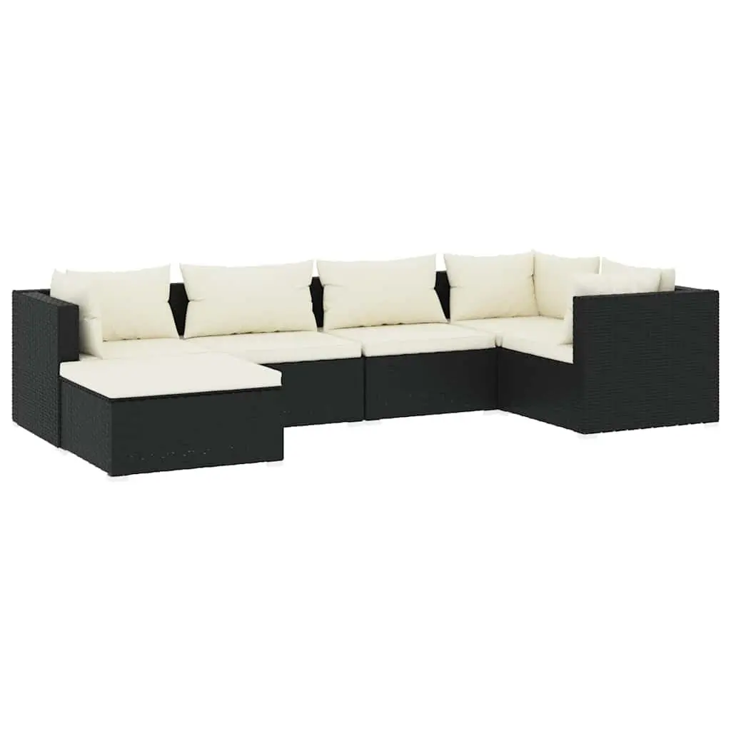 6 Piece Modular Outdoor Garden Lounge Set Poly Rattan Sofa with Cushions Black