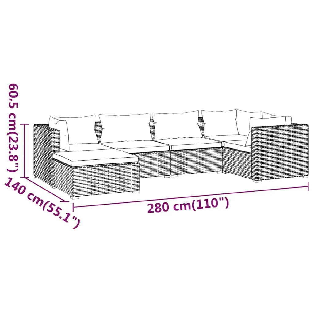 Garden Lounge Set 6 Piece Poly Rattan Outdoor Patio Furniture with Cushions Grey