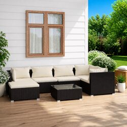 7 Piece Garden Lounge Set with Cushions Poly Rattan Outdoor Patio Furniture