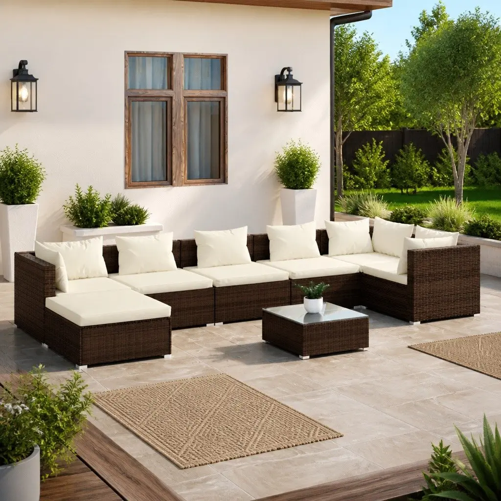 Modular Outdoor Furniture 8 Piece Garden Lounge Set Brown PE Rattan Seating