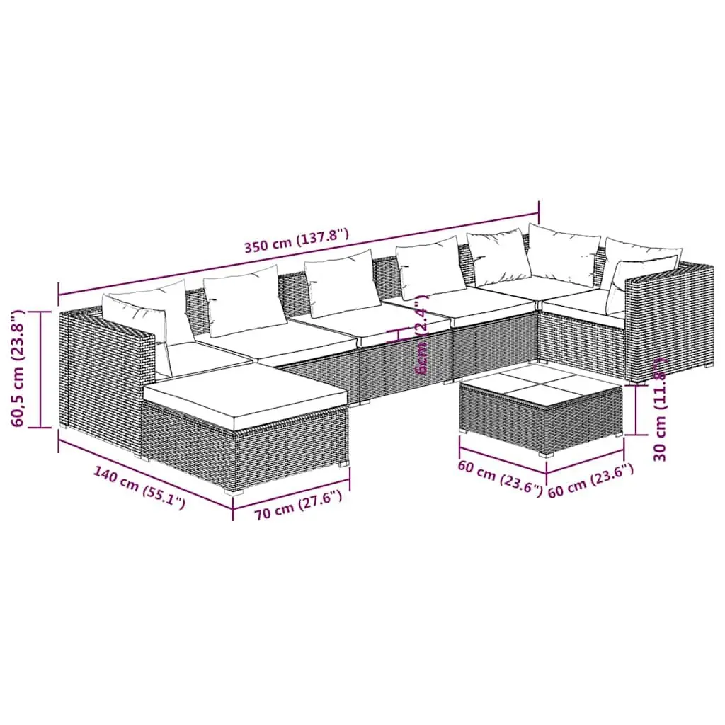 Modular Outdoor Furniture 8 Piece Garden Lounge Set Brown PE Rattan Seating