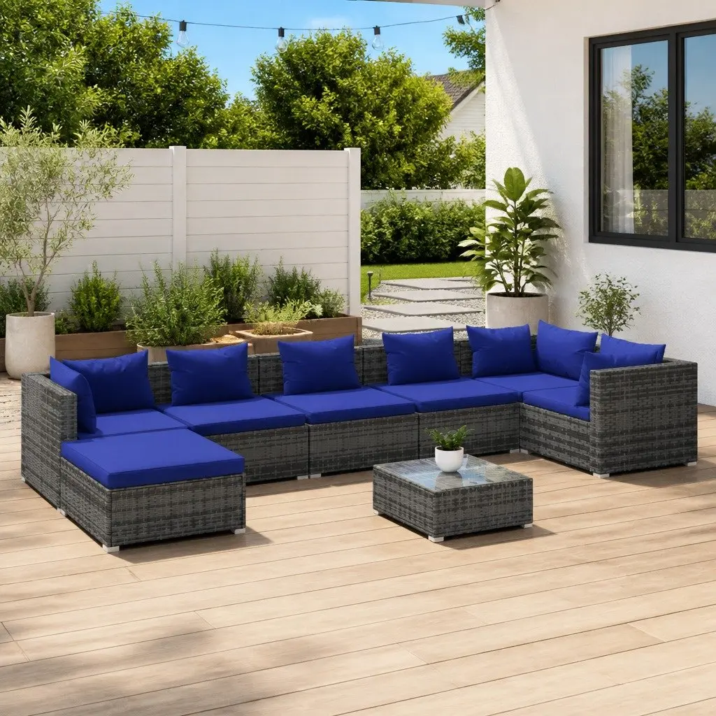 Modular Garden Lounge Set 8 Piece Grey Outdoor Patio Furniture