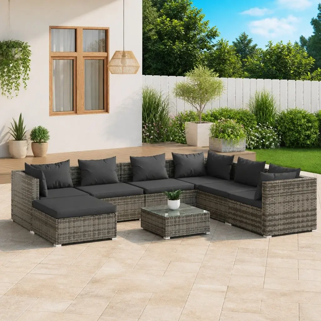 Modular Outdoor Garden Lounge Set 8 Piece Grey PE Rattan with Sturdy Steel Frame