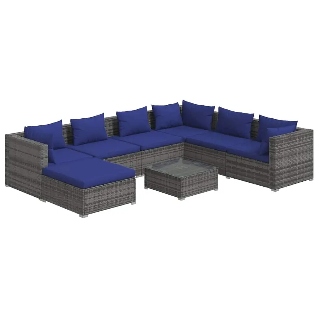 8 Piece Garden Lounge Set Modular Poly Rattan with Cushions Grey
