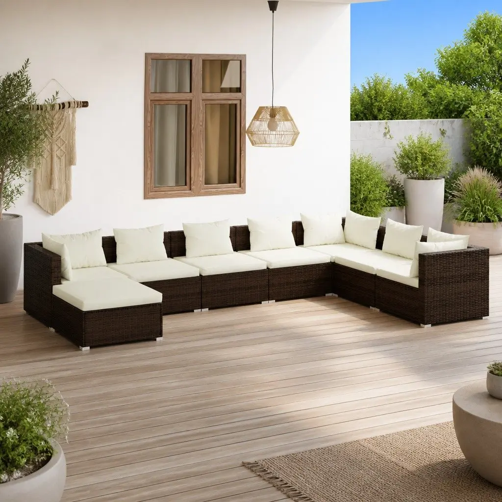 Garden Lounge Set Modular Outdoor Patio Furniture 8 Piece Poly Rattan Brown