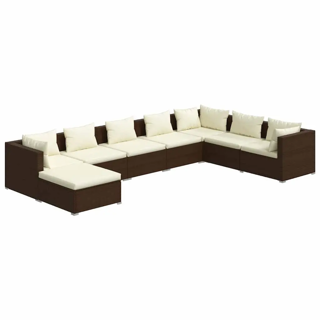 Garden Lounge Set Modular Outdoor Patio Furniture 8 Piece Poly Rattan Brown