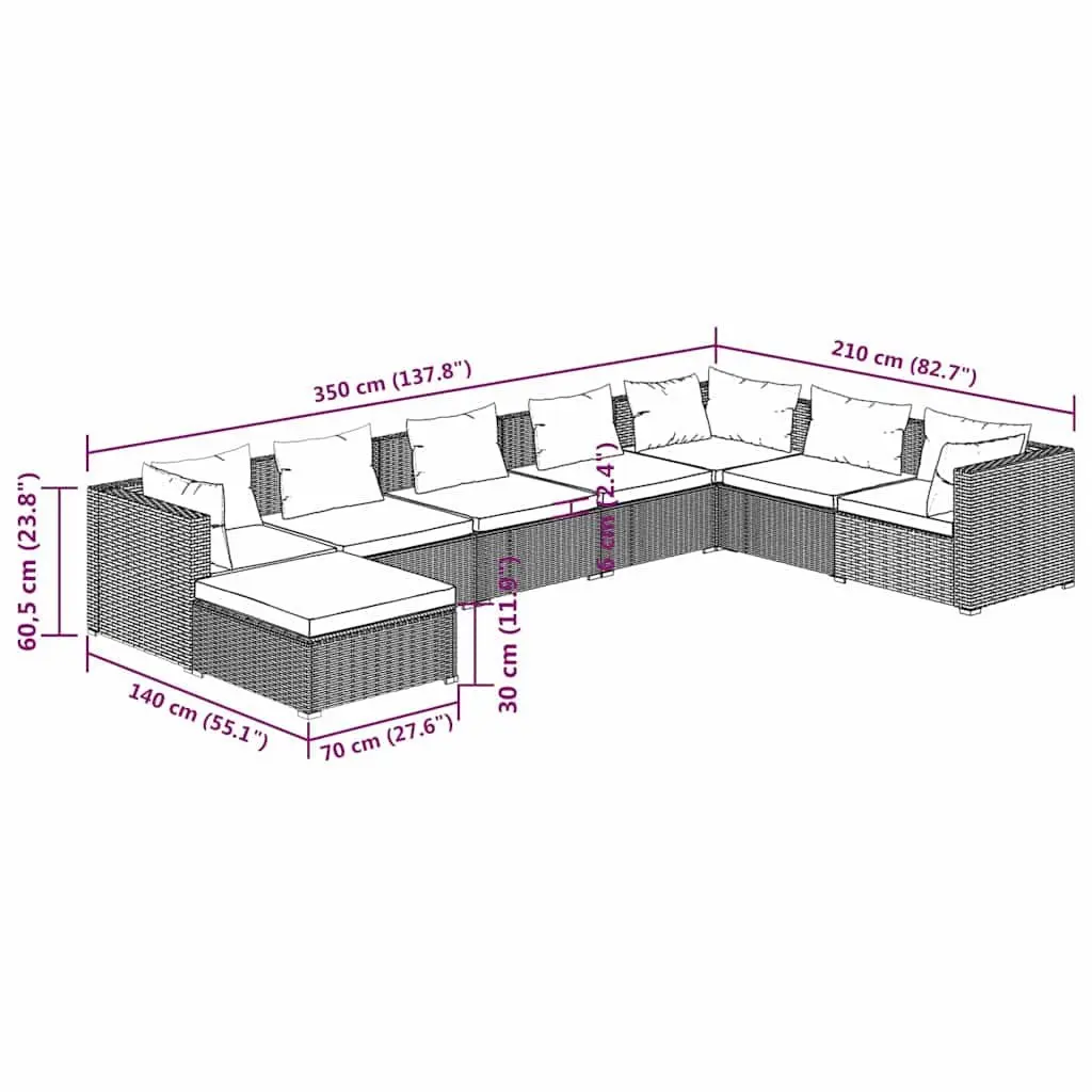 Garden Lounge Set Modular Outdoor Patio Furniture 8 Piece Poly Rattan Brown