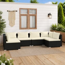 6-Piece Garden Lounge Set with Cushions Outdoor Patio Poly Rattan Furniture