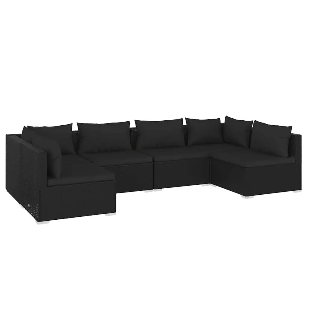 6 Piece Poly Rattan Garden Lounge Set Outdoor Furniture with Cushions Black