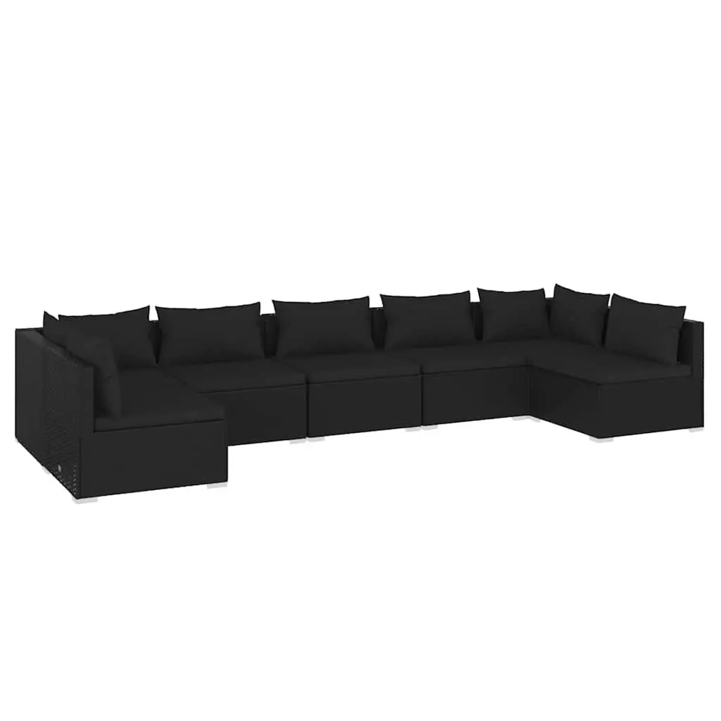 7 Piece Garden Lounge Set Modular Outdoor Furniture Water-Resistant PE Rattan Black