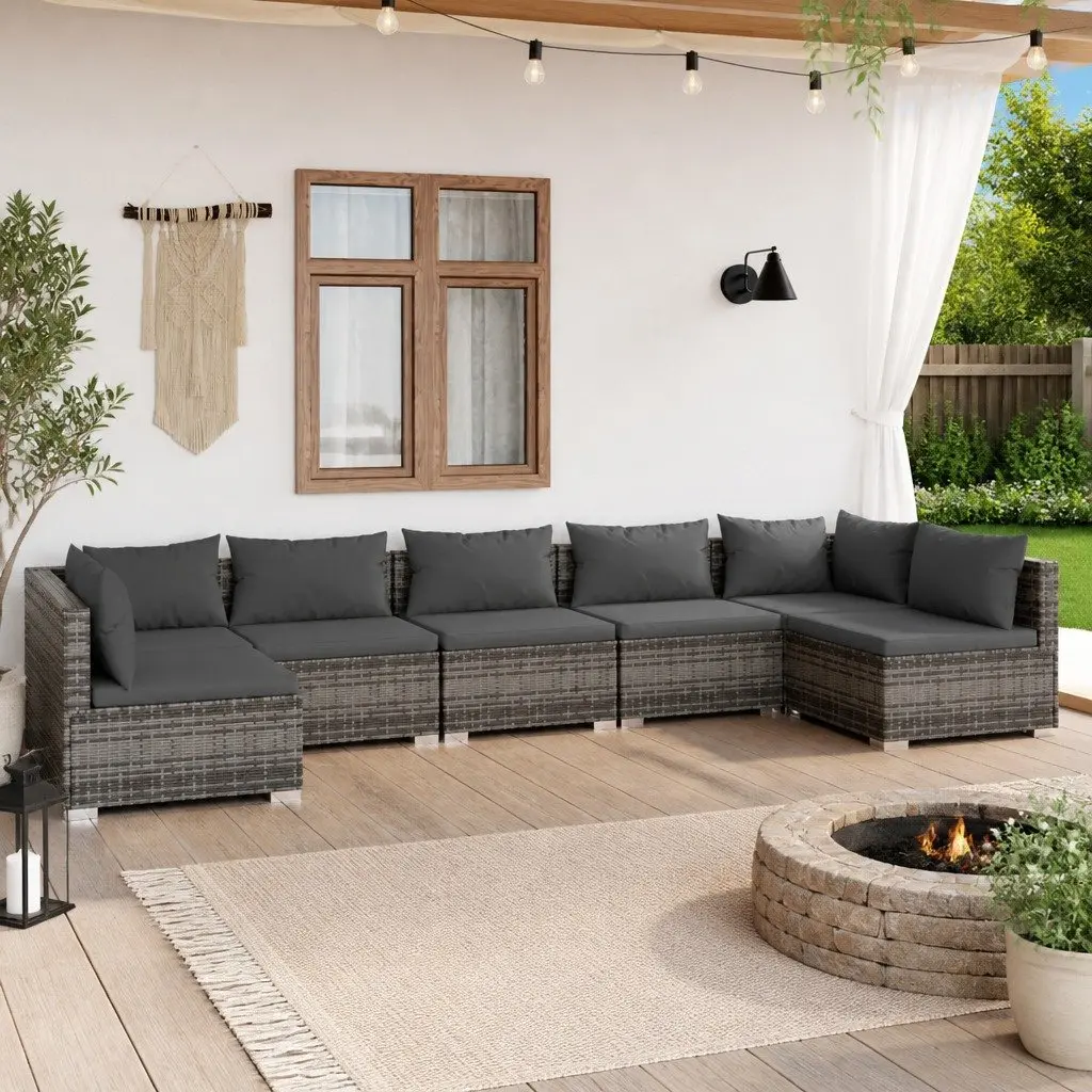 7 Piece Garden Lounge Set with Cushions Outdoor Furniture Poly Rattan Grey