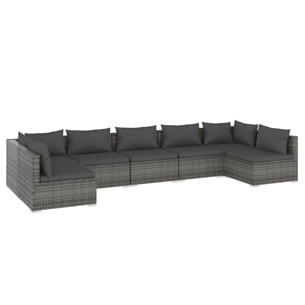 7 Piece Garden Lounge Set with Cushions Outdoor Furniture Poly Rattan Grey
