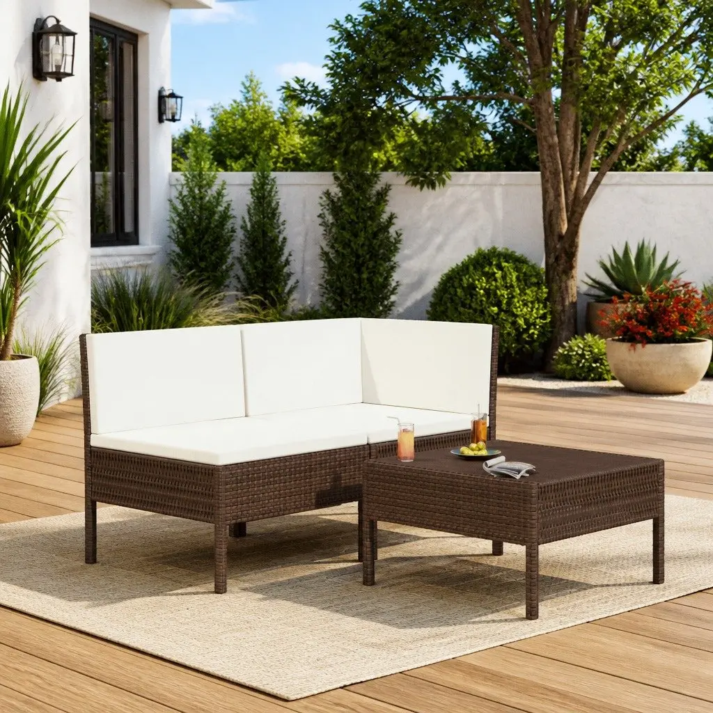 Garden Lounge Set Brown Poly Rattan 3 Piece Outdoor Furniture with Cushions