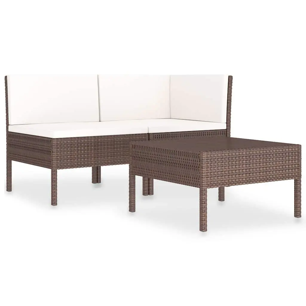 Garden Lounge Set Brown Poly Rattan 3 Piece Outdoor Furniture with Cushions