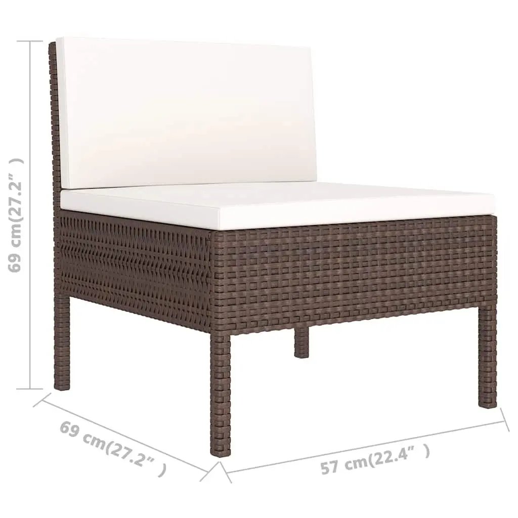 Garden Lounge Set Brown Poly Rattan 3 Piece Outdoor Furniture with Cushions