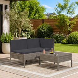 Garden Lounge Set 3 Piece Outdoor Furniture with Cushions Rattan Sofa Tea Table
